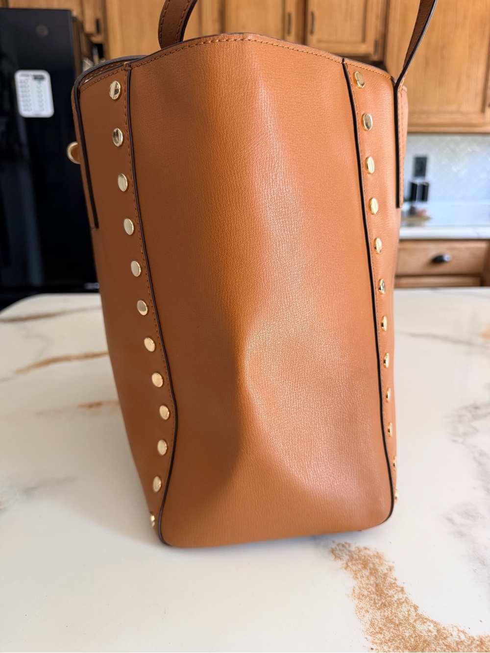 Michael Kors Rivington Gold Studded Cognac Leather Tote - Picture 4 of 14